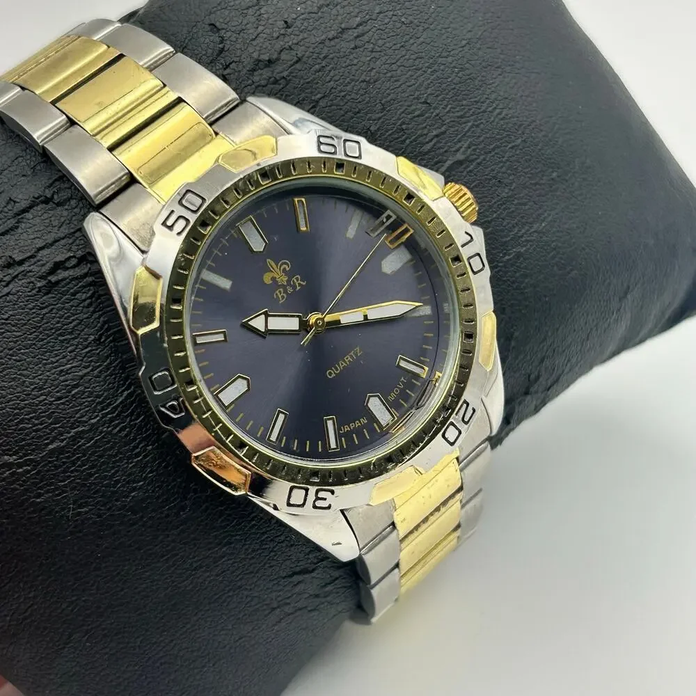 B&R Two-tone Men’s Fashion Watch Stainless Steel Working New Battery